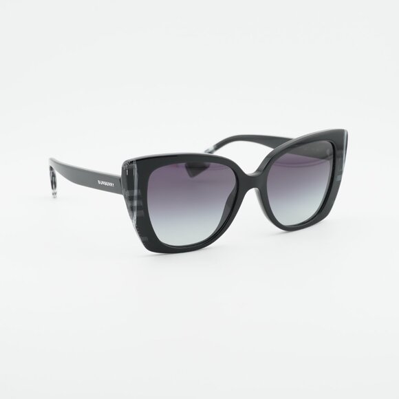 Burberry BE4393 40518G Sunglasses Black/Check White Cat Eye Frame, Grey Lenses main image 10